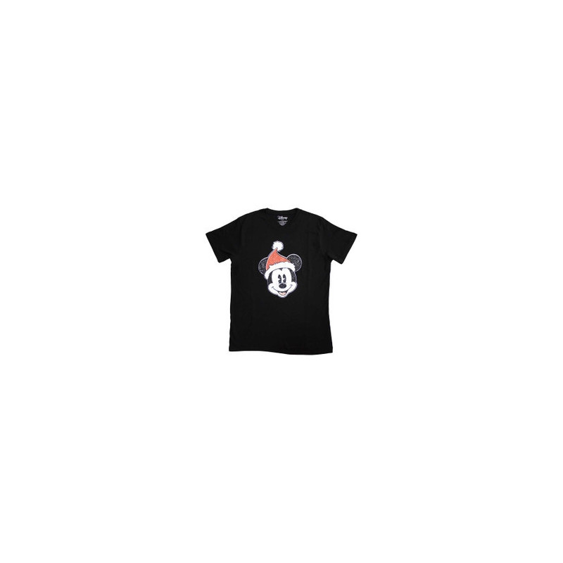 DISNEY UNISEX T-SHIRT: MICKEY MOUSE SANTA HAT (BLACK) (SMALL)