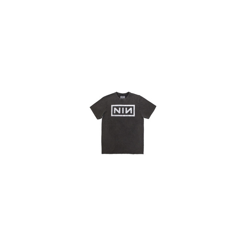 NINE INCH NAILS UNISEX STONE WASH T-SHIRT: CLASSIC LOGO (CHARCOAL GREY) (MEDIUM)